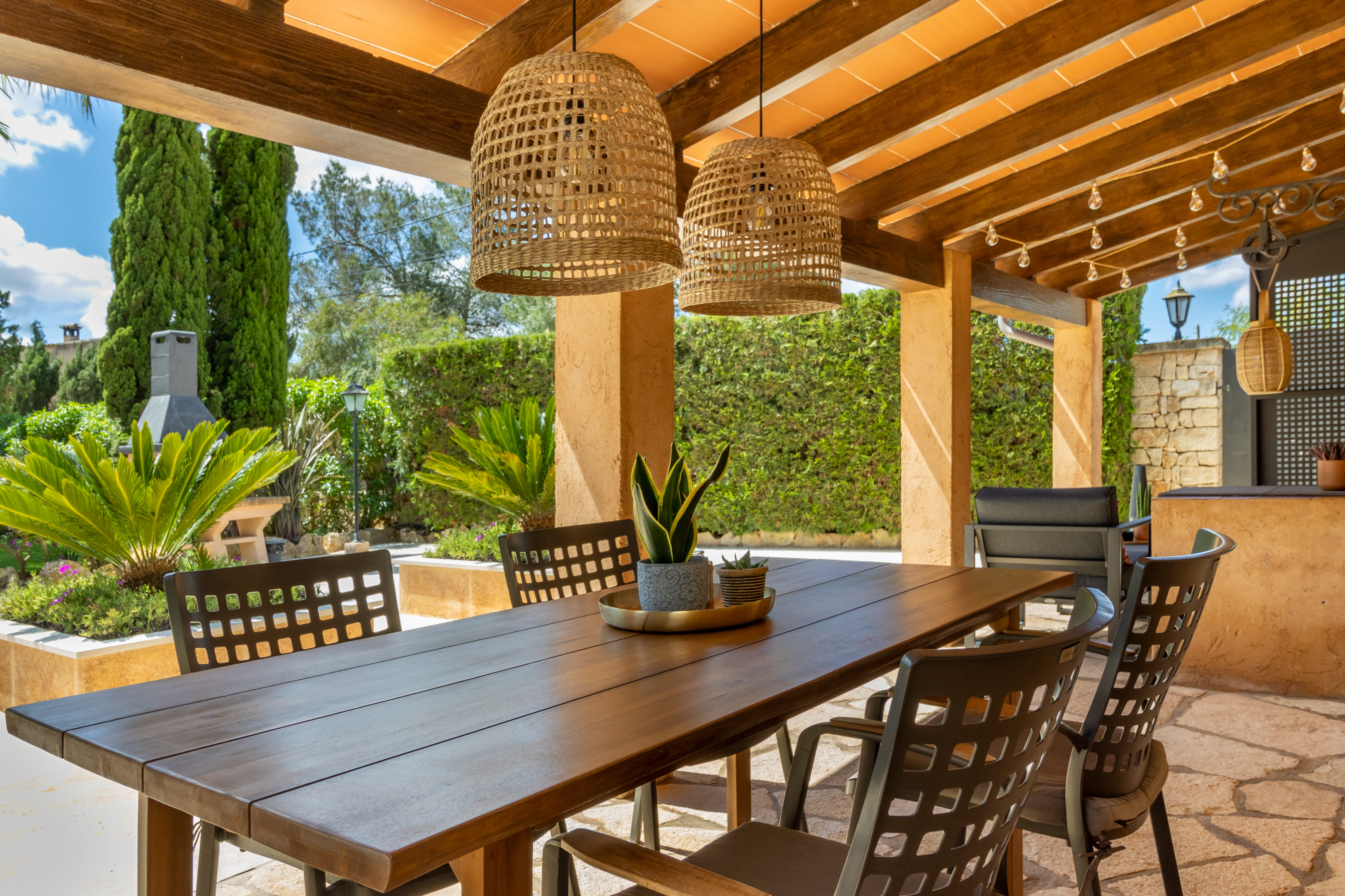 Outdoor table for long Mediterranean meals
