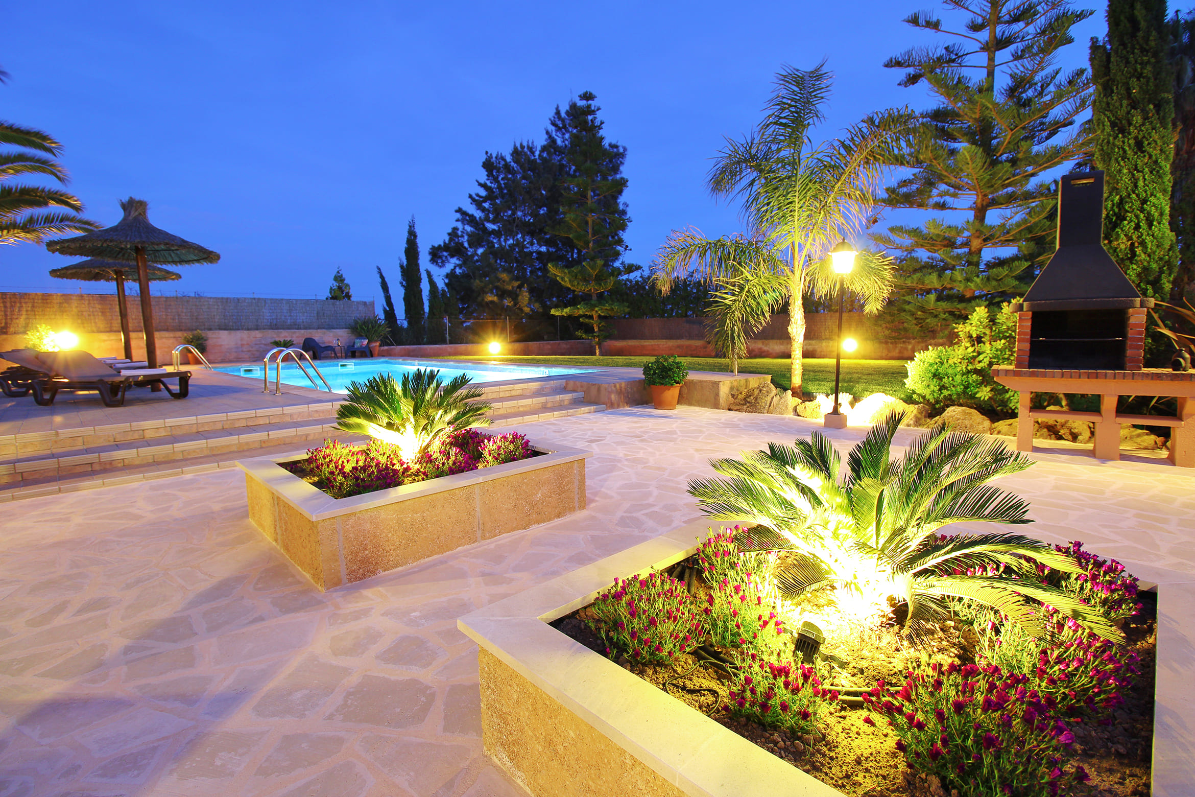 Illuminated terrace and garden
